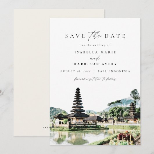 Carte BALI INDONESIA Skyline Wedding Enregistrer la date (Devant / Derrière)