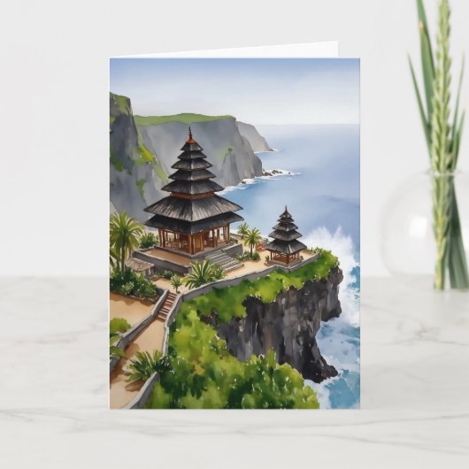 Carte Bali Indonésie Uluwatu Temple Aquarelle (Devant)