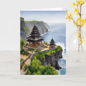 Carte Bali Indonésie Uluwatu Temple Aquarelle (Fleur jaune)