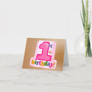 Carte Balise rose 1er anniversaire sur la porte