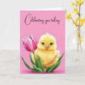 Carte Balle D'Anniversaire En Tulipe Rose (Fleur jaune)