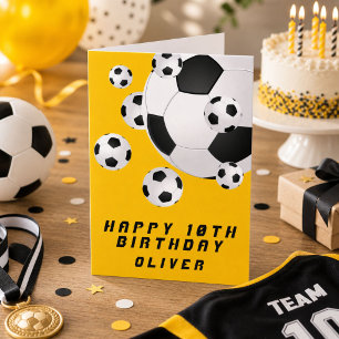 Carte Balle de football de soccer jaune garçon joyeux an