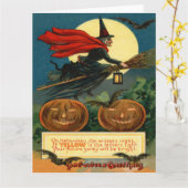 Carte Balle de sorcière volant Bat de chat noir (Fleur jaune)