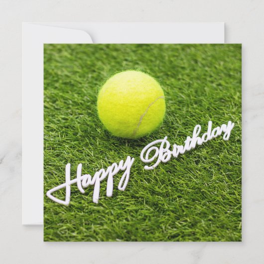 Carte balle de tennis avec joyeux mot d'anniversaire ver (Devant)