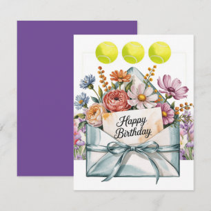 Carte Balle de tennis et fleurs pour l'anniversaire d'un