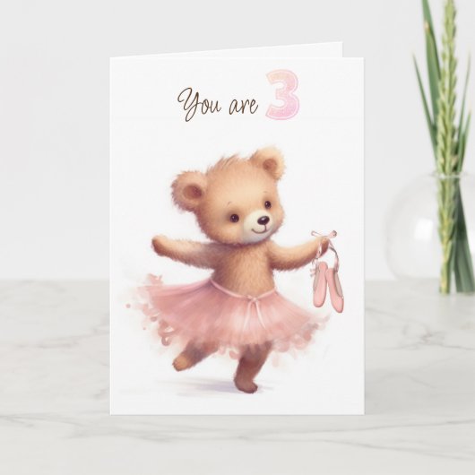 Carte Ballerina Bear pour 3ème anniversaire (Devant)