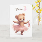 Carte Ballerina Bear pour 3ème anniversaire (Fleur jaune)