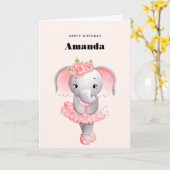 Carte Ballerina Eléphant Cute Rose & Grey Anniversaire (Fleur jaune)