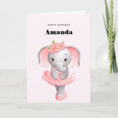 Carte Ballerina Eléphant Cute Rose & Grey Anniversaire (Devant)