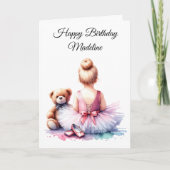 Carte Ballerina en Tutu rose et ours en peluche Annivers (Devant)
