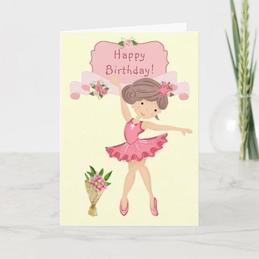 Carte Ballerina et Fleurs roses Ballet Anniversaire (Devant)