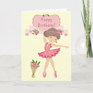 Carte Ballerina et Fleurs roses Ballet Anniversaire