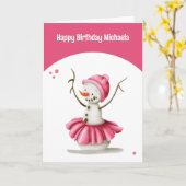 Carte Ballerina hiver rose simple Snowman Fille Annivers (Fleur jaune)