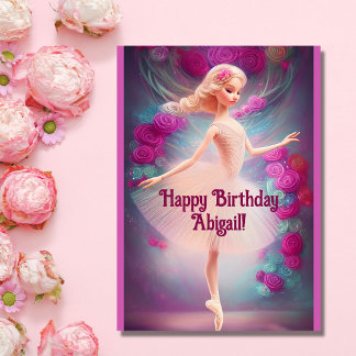 Carte Ballerina Rose Floral Rose Ballet Joyeux anniversa
