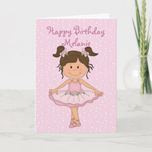 Carte Ballerina rose mignonne 3 Joyeux anniversaire