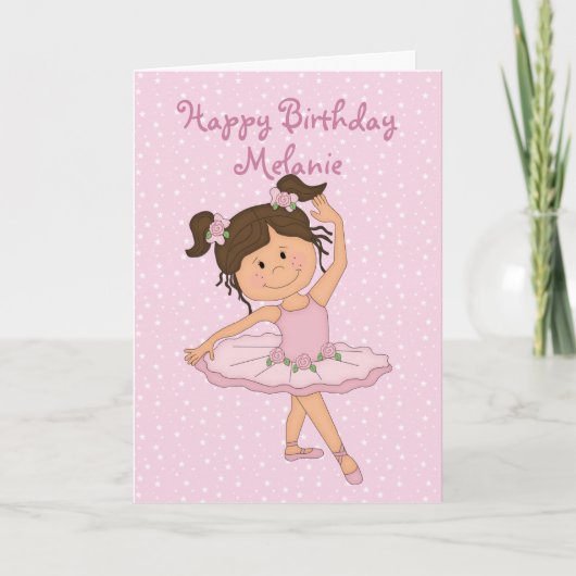 Carte Ballerina rose mignonne 4 Anniversaire (Devant)