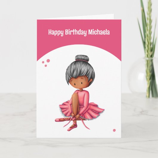 Carte Ballerina rose simple Tutu Fille Anniversaire (Devant)