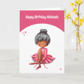 Carte Ballerina rose simple Tutu Fille Anniversaire (Fleur jaune)