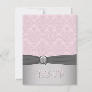 Carte Ballerina RSVP rose et gris Damas