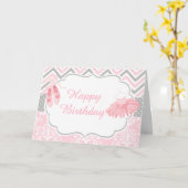 Carte Ballerine à chevron rose et gris  (Fleur jaune)