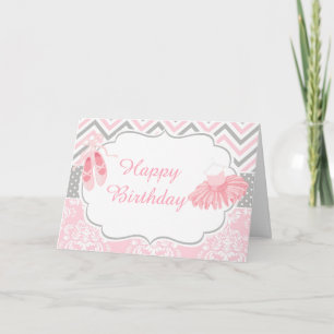 Carte Ballerine à chevron rose et gris