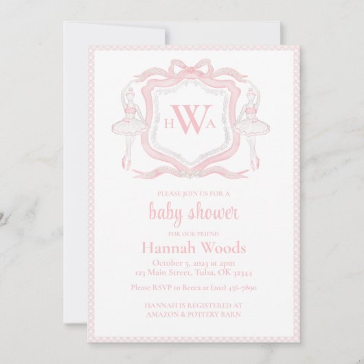 Carte Ballerine Monogramme Grandmillennial Baby Shower (Devant)
