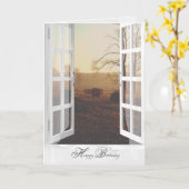 Carte balles de foin dans le champ brumeux anniversaire (Fleur jaune)