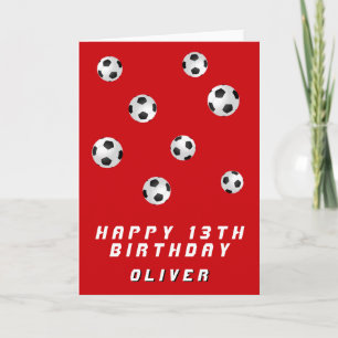 Carte Balles de football rouges Joyeux anniversaire garç