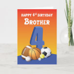 Carte Balles de sport Brother 4th Birthday<br><div class="desc">Si votre frère aime les boules,  alors vous ne trouverez aucune autre carte qui serait aussi parfaite que celle-ci pour lui envoyer des voeux d’anniversaire. Il tombera certainement amoureux de cette carte avec toutes les boules qu'il peut imaginer.</div>