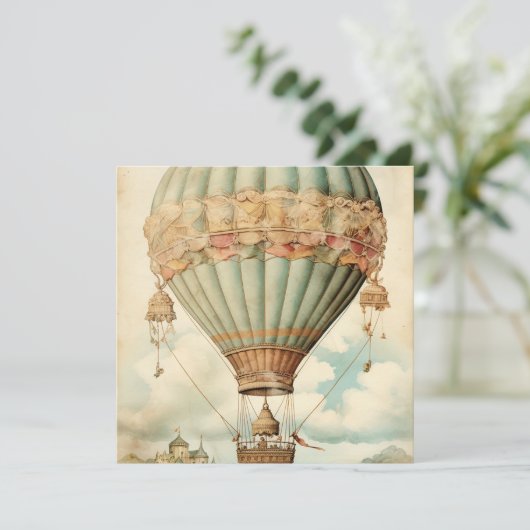 Carte Ballon à air chaud vintage Steampunk Blue (Debout devant)