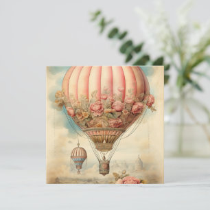 Carte Ballon à air chaud vintage Steampunk Rose Floral
