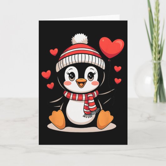Carte Ballon Coeur De Pingouin Saint-Valentin Mignon (Devant)