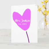 Carte Ballon cœur rose Mme ajouter nom est. Ajouter anné (Fleur jaune)