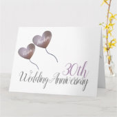 Carte Ballon pourpre du 30e anniversaire de la Mariage P (Fleur jaune)