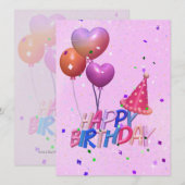 Carte ballon rose Anniversaire (Devant / Derrière)