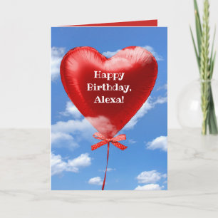 Carte Ballon rouge de coeur d'anniversaire en nuages