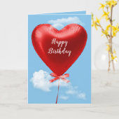 Carte Ballon rouge de coeur pour l'anniversaire (Fleur jaune)