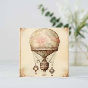 Carte Ballon vintage vapeur à air chaud Floral