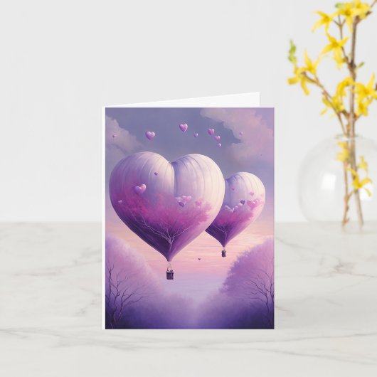 Carte Ballon Volant en Forme de Coeur Romantique Rêveur (Fleur jaune)