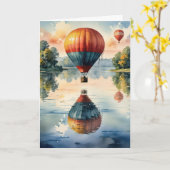 Carte Ballons à air chaud d'anniversaire avec Réflexions (Fleur jaune)