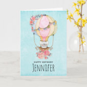 Carte Ballons à air chaud doux avec aquarelle d'ours Ann (Fleur jaune)