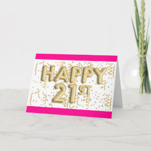 Carte Ballons à huile d'or rose heureux 21e anniversaire