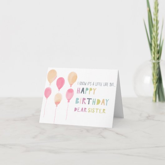 Carte Ballons Aquarelle Anniversaire Soeur Mignonne (Devant)