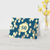 Carte Ballons bleu et or 50e anniversaire (Fleur jaune)