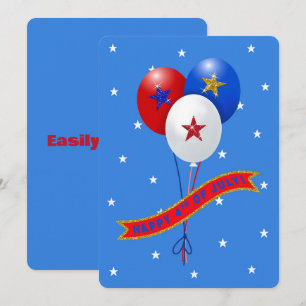 Carte Ballons Bleus Bleus Rouge Heureux 4 juillet!