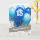 Carte Ballons bleus du 15e anniversaire de l'employé (Fleur jaune)