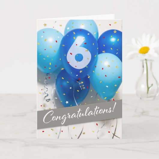 Carte Ballons bleus du 6e anniversaire de l'employ (Petite plante)