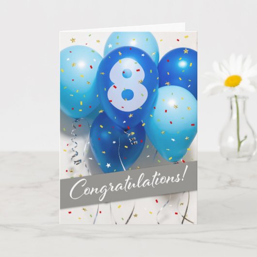 Carte Ballons bleus du 8e anniversaire de l'employ (Petite plante)