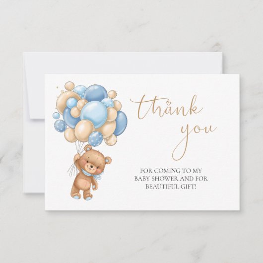 Carte Ballons Bleus Teddy Bear Baby shower Merci (Devant)