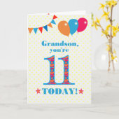 Carte Ballons Bunting 11e Anniversaire Grandson (Fleur jaune)